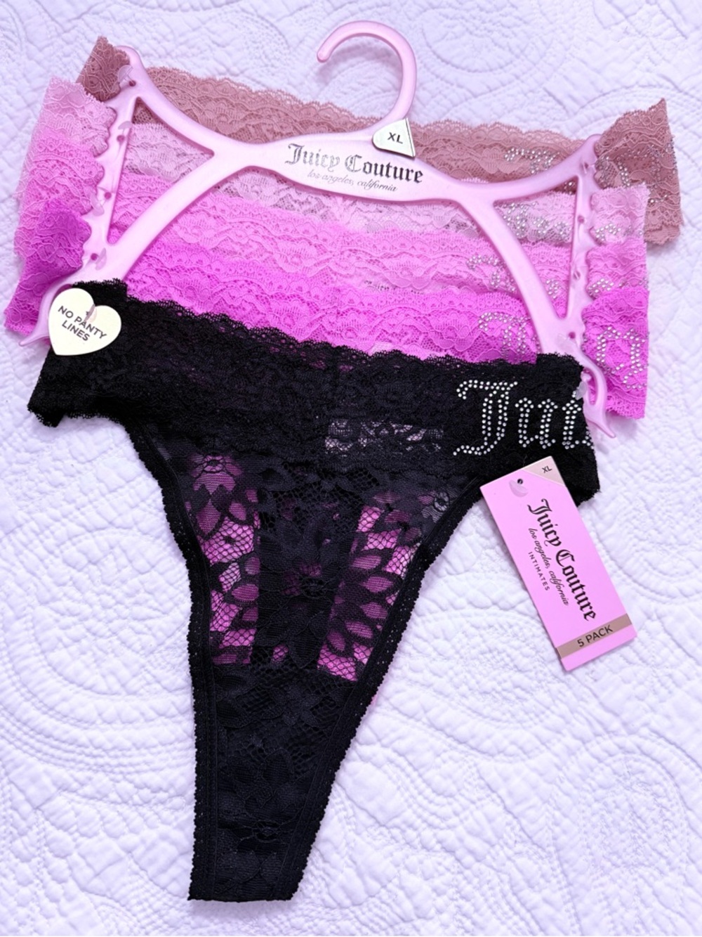 Juicy Couture 5-piece set of lace thong underwear in size XL